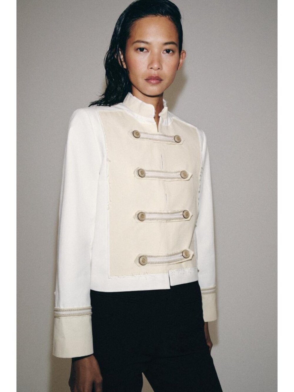 Zara ZW Womens Military Blazer Jacket XS Off-White Frog Fastening 3005/588 NWT